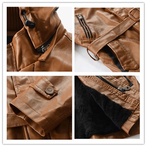 Leather Jacket Men Streetwear Long Leather Coats 2021 New Casual Fashion PU Hooded Slim-fitting Leather Jacket for Men