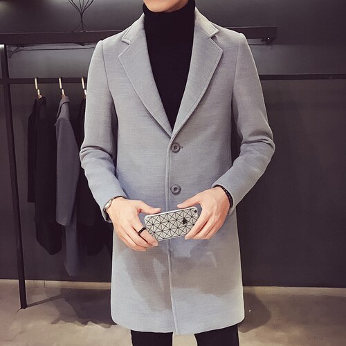 New 2021Men Wool Jacket Mens Casual Business Trench Coat Mens Leisure Overcoat Male Punk Style Blends Dust Coats Jackets