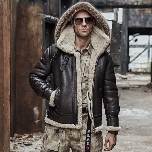 Men Genuine Leather Jacket Man Real Original Ecological Sheepskin Coat Raccoon Fur Detachable Hood Winter Jackets Short Design