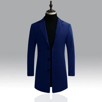 2021 New Men's Casual Long Windbreaker Jacket / Male Solid Color Single Breasted Trench Coat Jacket
