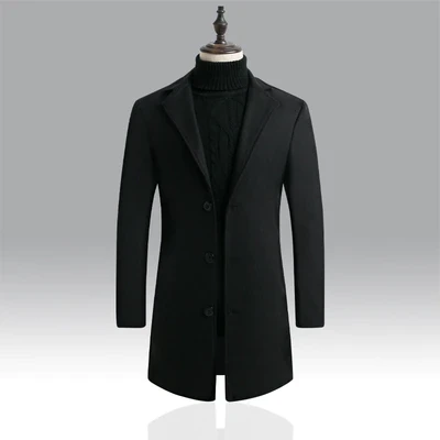 2021 New Men's Casual Long Windbreaker Jacket / Male Solid Color Single Breasted Trench Coat Jacket