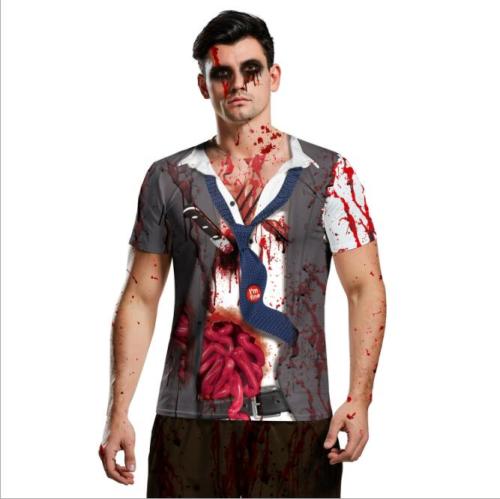 Adult Men Horror Bloody zombie Vampire Tank Tops Carnival Party Halloween Costume 3D Printing Scary Skeleton T-Shirt Plus Size