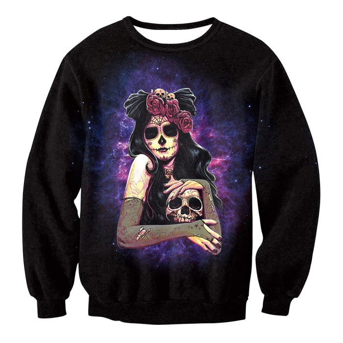 FASHION Oversized Women Fashion Halloween Skull Festival Party Long-sleeved Sweatshirt Casual Hoodie Pullover Clothes