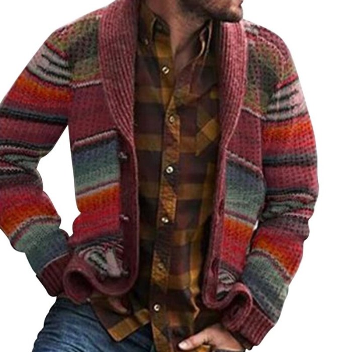 Men's Jacket Spring New Loose Printing Long-Sleeved Knitted Cardigan Jacket  Men's Plus Size