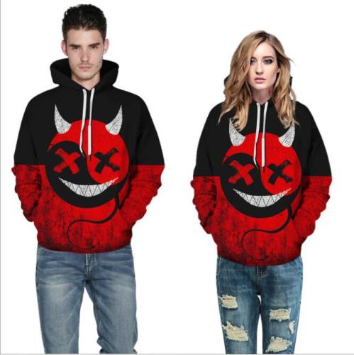Demon Smiley Printed Hoodies Men Autumn Trendy Evil Face  Sweatshirt Handsome Man Sports Long Sleeve Customizable Clothes