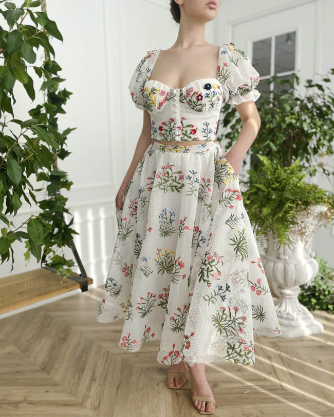 Sexy Deep  Collar Floral Printed Maxi Dress