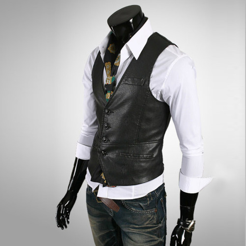 Leather Vests Men Vest Slim Fit Mens Suit Vest Male Waistcoat Casual Sleeveless Formal Business Jacket Leather Branded clothing