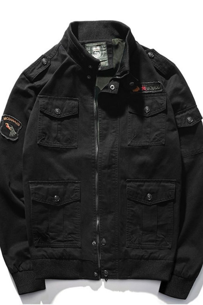 Men Jacket Workwear Plus Size Men's Retro Embroidery Four-Season Coat Cotton Washed Jacket Multi-Pocket Outer Clothes