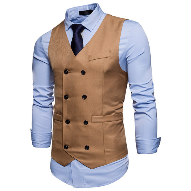 Basic Pure Color Double Breasted Vest