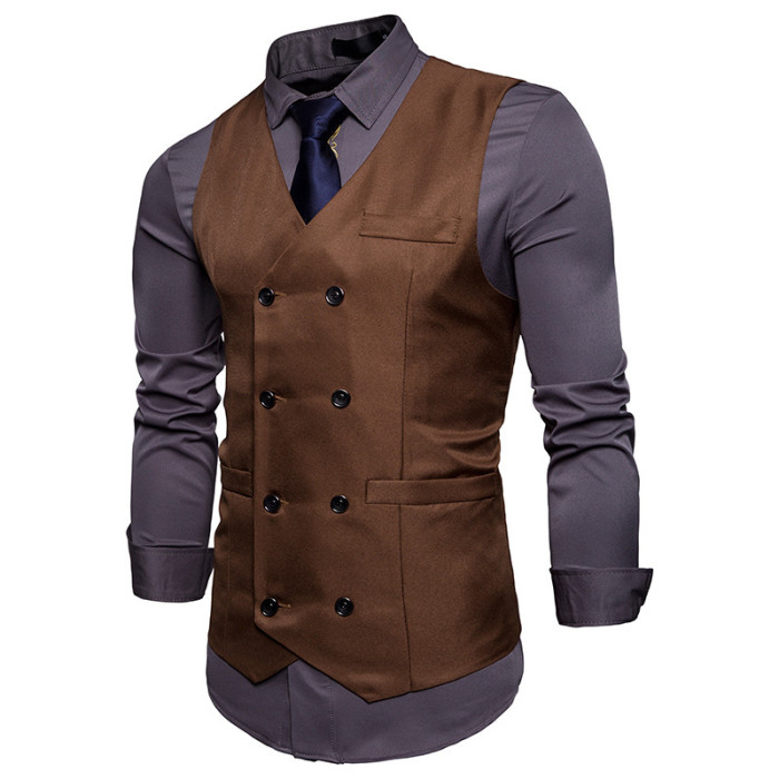 Basic Pure Color Double Breasted Vest