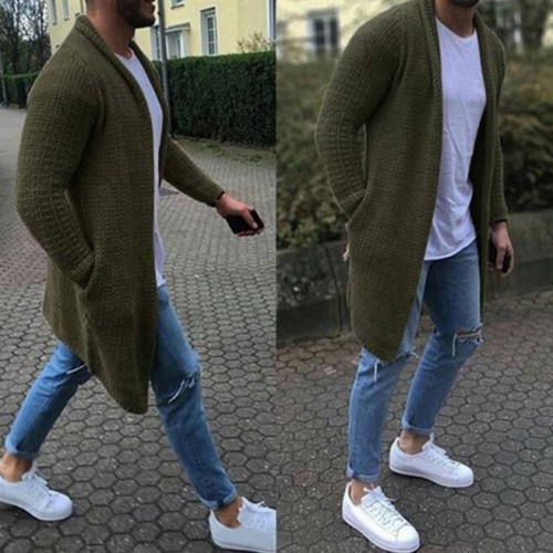 Casual Men's Pure Color Long Sleeved Knitted Sweater