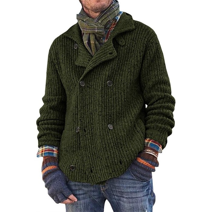 Men Sweater Cardigan Gray/brown/black/military Green Long Sleeve Fall/winter Coat Double-breasted Casual Streetwear Clothes Cool