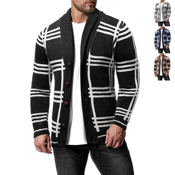 New winter men's striped sweaters single breasted cardigans autumn thicken knitwear cardigan sweater streetwear men sweater 3XL