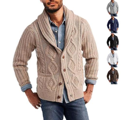 Winter Autumn Men Solid Color Knitted Sweater Buttons Cardigan Warm Jacket Coat