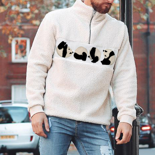Panda Printed Fleece Hoodie Sweatshirt Men Fashion Long Sleeve Hooded Tops Autumn Winter Casual Hoodies Male Streetwear