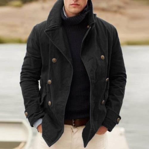 2021 New Men's Jacket Black Blue Long-Sleeved Single-Breasted Button High Neck Fashion Casual Men's Streetwear Windbreaker