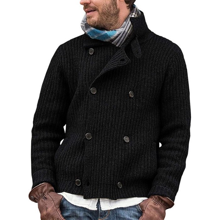 Men Sweater Cardigan Gray/brown/black/military Green Long Sleeve Fall/winter Coat Double-breasted Casual Streetwear Clothes Cool