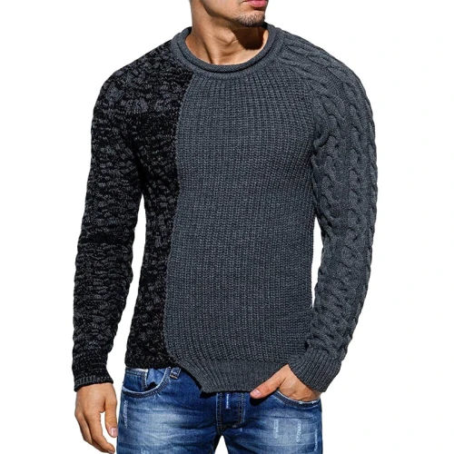 Men's Fashion Round Neck Personalized Color-blocking Knit Sweater All-match Slim Pullover  Sweater Men Sweetshirts\n