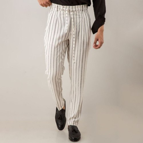 Vintage Striped Print Long Trouser Men Casual Autumn Slim Straight Pants 2021 Fashion Mens Mid Waist Drawstring Pants Streetwear