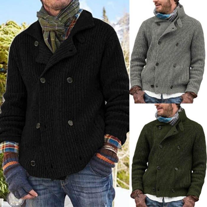 Men Sweater Cardigan Gray/brown/black/military Green Long Sleeve Fall/winter Coat Double-breasted Casual Streetwear Clothes Cool