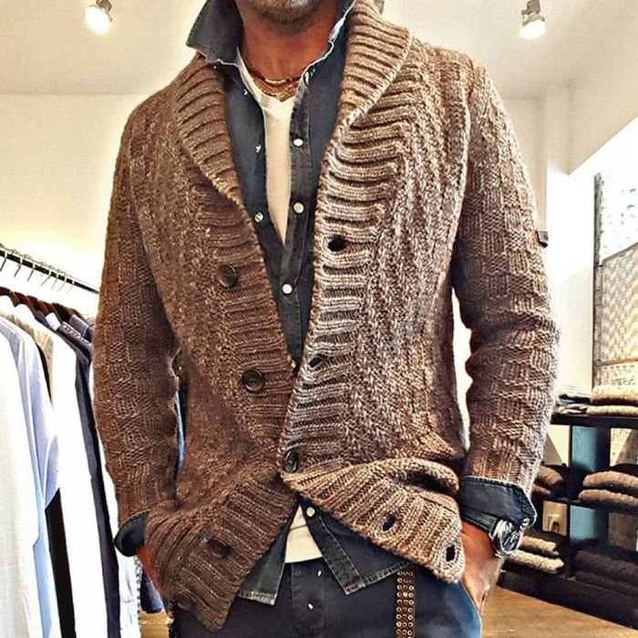 Successful Steady Men's Retro Style Thick Solid Color Long-Sleeved Lapel Single-Breasted Sweater Slim Cardigan Jacket