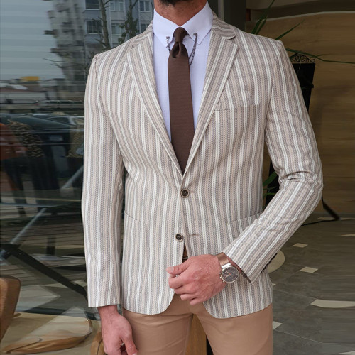 2021 Men's Vertical Striped blazer Youth Trendy Slim Fit Handsome Casual  blazer