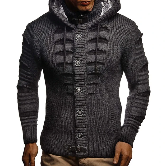 2021 New Casual Slim Solid Knitted Sweater Oversized Sweater Men Full Sleeve Cardigan Hooded Sweaters Knitwear Coat Men