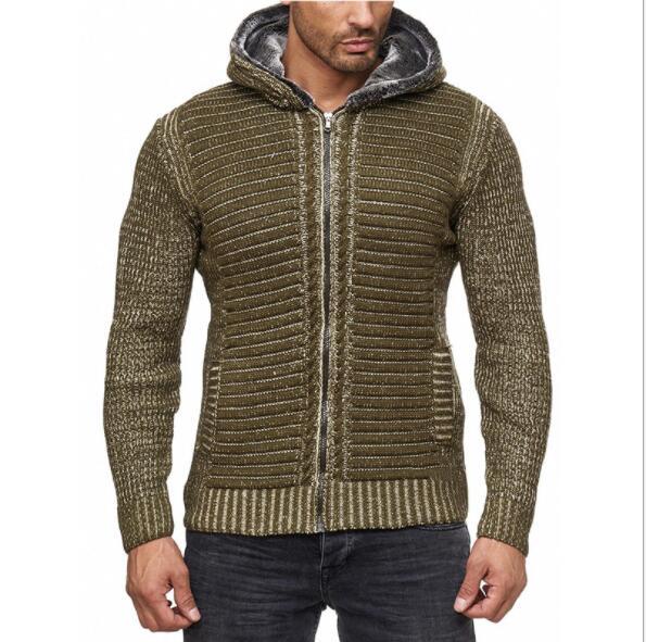 Winter Men's Fashion Sweater Single-Breasted Hollow Design Jacquard Casual Long Sleeve Hooded Cardigan Slim Jacket