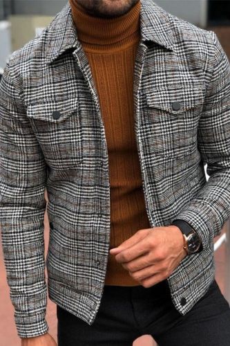Men's Jacket 2021 Slim Casual Fashion Autumn Plaid Men's Jacket Tops Cazadora Hombre Plus Size Smart Casual Mens Formal Jacket