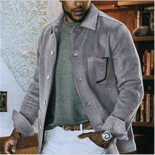 Spring  Autumn Cross-Border 2021 Hot Style Casual Jacket Men's Casual Solid Color Lapel  Top Coat Outerwear