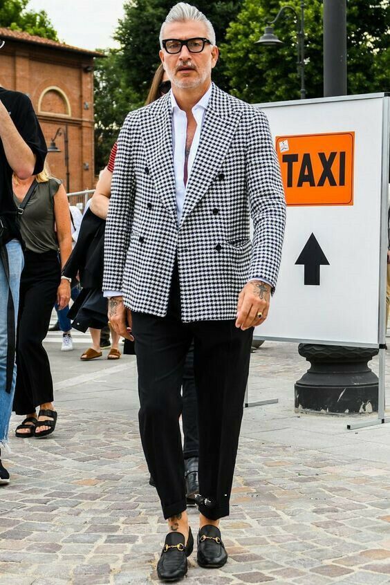Mens  Hot Sale Houndstooth Men's Suits Wedding Blazer Groom Tuxedos Slim Fit Groomsman Formal Prom Jacket