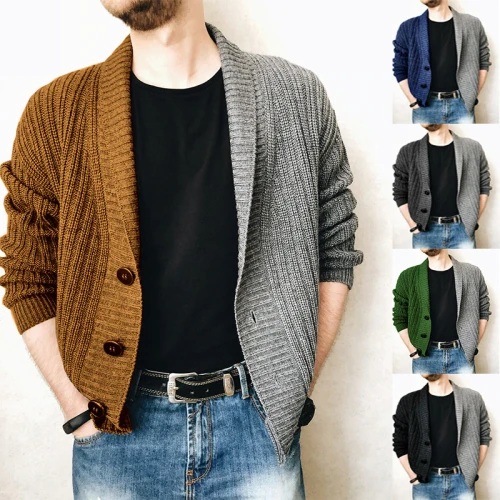 2021 NEW Men's Sweaters Splicing Autumn Winter Warm Button Cardigan Sweaters Man Casual Color Knitwear Sweatercoat Male Clothe