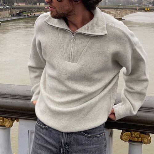 2021 Spring men's Sweater Fashion Thick Warm High-neck Jumpers Large Size Long Sleeve Zipper Knitted Pullovers Tops 3219
