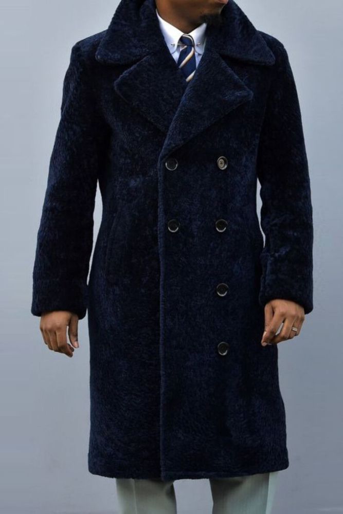 Hearling Teddy Coat Thick Greatcoat Wool Men Suits Peaked Lapel Outfit Custom Made One Piece Long Overcoat High Quality Jacket