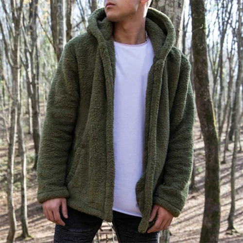 Fleece Warm Sweater Men Hooded Cardigan Sherpa Fleece Teddy Coat Tops Fluffy Sweaters