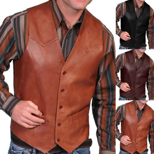 Simple Fold Over Collar Single-Breasted Vest