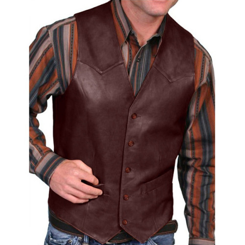 Simple Fold Over Collar Single-Breasted Vest