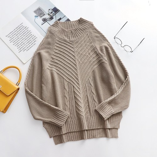 Elegant Cold Shoulder Knitted Loose Sweaters Women 2021 Autumn Winter Side Split Pullovers Streetwear Fashion Jumpers Top
