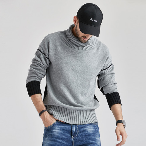 Men 2021 Autumn New Casual Thick Patchwork Turtleneck Sweaters Pullover Coat Men Fashion Outfit Cotton Warm Sweater Men