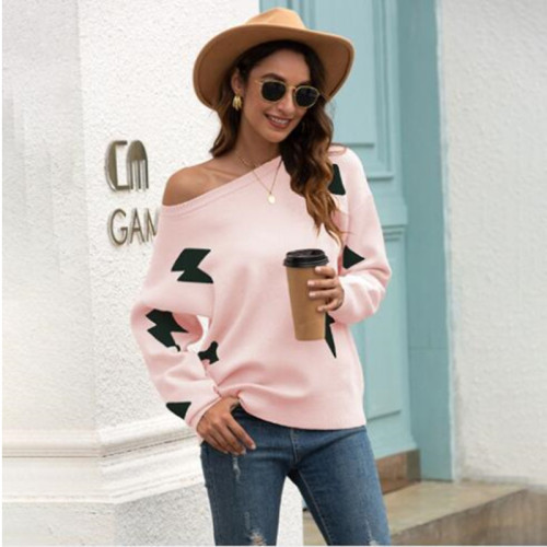 Ladies Sweater New Tops Round Neck Pullover Sweater Sweater Bottom Shirt Long Sleeve Short Slim Sweater Print Round Neck Sweater