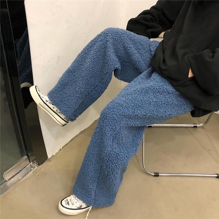 Faux Fur Pants Winter Warm Thick Sweatpants Joggers For Women High Waist Harem Pants Baggy Casual Straight Trousers Loose Teens