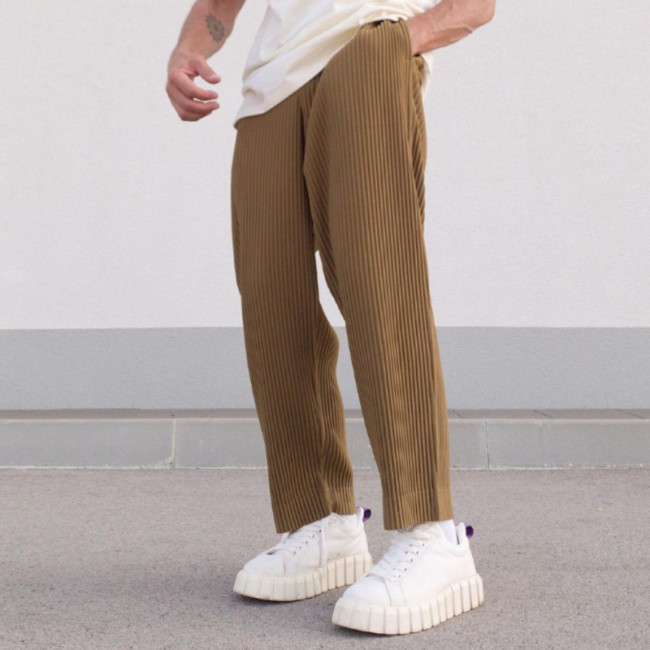 High Quality Men's Pleated  Loose Wide Leg Solid Pants Stretch Waist Streetwear Korean Loose Hip-hop Straight  Male Trousers