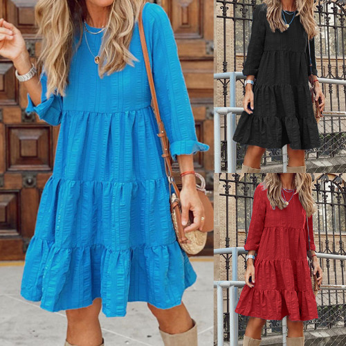 Long Sleeve Dress Women Cotton and Linen Loose Fashion Big Swing A Line Dress Knee-Length Spriong New