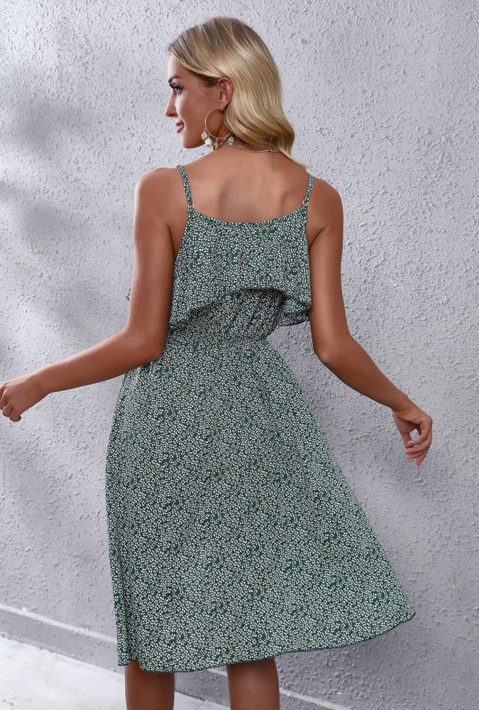 Tube Top Lace Green Small Floral A-Line Summer Beach Dress