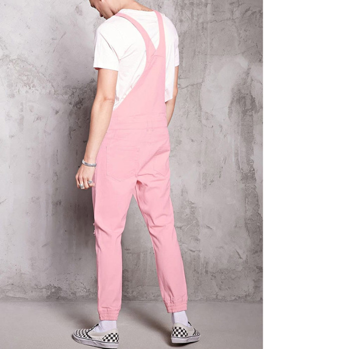 Fashion Carpenter Overalls Men Casual Pink Pants Loose Bib Trouser Mens Hip Hop Style Jumpsuit Bib Pants