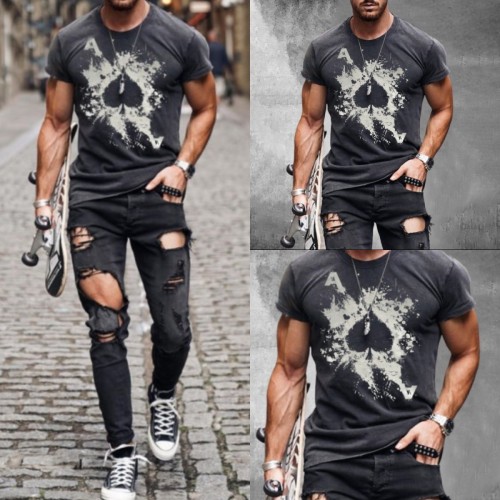 Ropa De Hombre 2021 Summer Hot Sale Short Sleeve Top Men's Casual Fashion Spades A Print Round Neck T-shirt