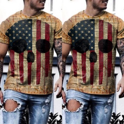 3d Digital Printing T-shirt For Men Independence Day Skull Tops Man Short-sleeved Hight Street Wear Hip Hop