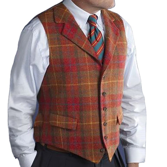 New Style Mens Suit Vest Notched Plaid Wool Herringbone Tweed Waistcoat Casual Formal Business Groomman For Wedding