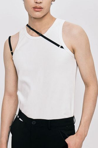 Sexy Men Summer Sleeveless Bottom Pure Tie White Ribbon Design Sense Sport Vest