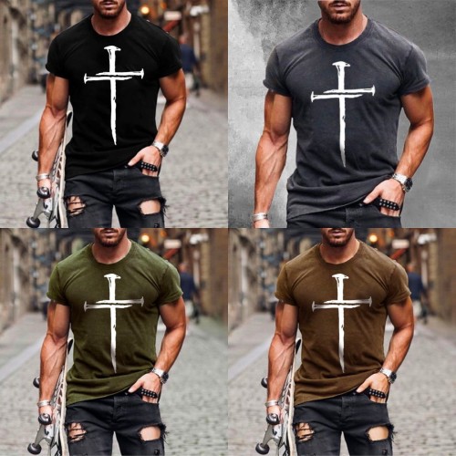 Men's Jesus Christ Cross 3D Printed T-shirt Summer Casual All-match Fashion Short-sleeved Oversize Round Neck Street Wear